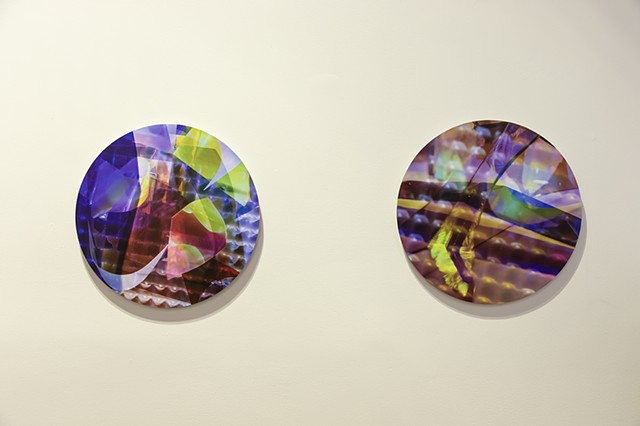Natalie Hunter Piecing Light, Portal 05 and 06 2025 Archival pigment prints on Hahnemuhle paper from layered 120mm negatives. Mounted to aluminum composite with laminate and gravity bar. 16" round