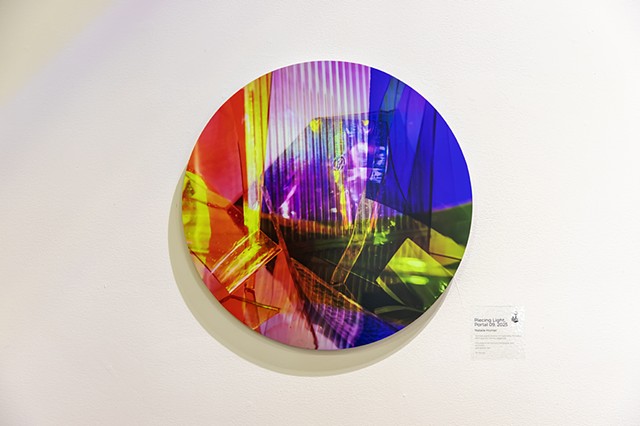 Natalie Hunter Piecing Light, Portal 09 2025 Archival pigment print on Hahnemuhle paper from layered 120mm negatives. Mounted to aluminum composite with laminate and gravity bar. 16" round