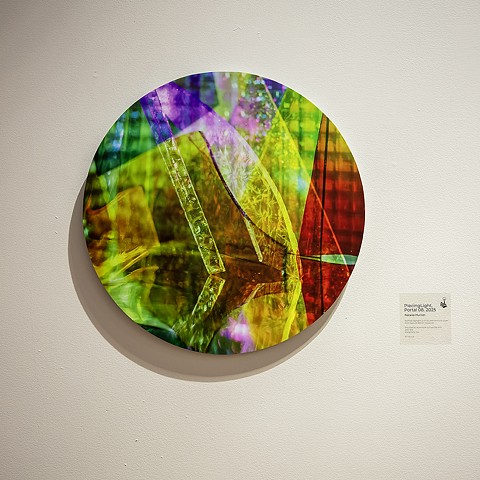 Natalie Hunter Piecing Light, Portal 08 2025 Archival pigment print on Hahnemuhle paper from layered 120mm negatives. Mounted to aluminum composite with laminate and gravity bar. 16" round