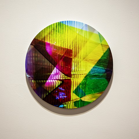 Natalie Hunter Piecing Light, Portal 01 2025 Archival pigment print on Hahnemuhle paper from layered 120mm negatives. Mounted to aluminum composite with laminate and gravity bar. 16" round