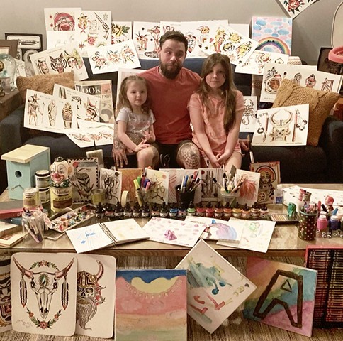 "A Tattooer and His Girls" Jeff Slack and daughters by Hanna Simpson