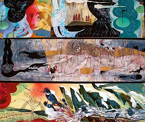 triptych of paintings by Julie McNiel
