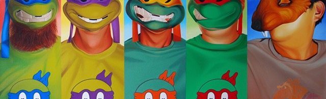 Portrait of the Artist's monthly Dreadball league as the Teenage Mutant Ninja Turtles.  Ken is Splinter...