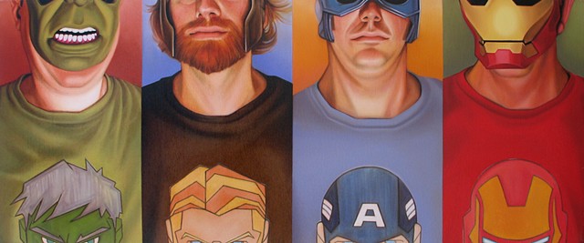 Portrait of the Artist's monthly Risk game group as the Avengers