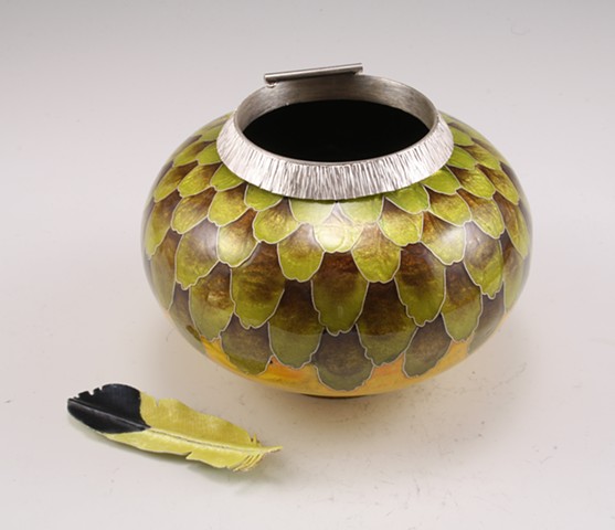Goldfinch Vessel 3 with Goldfinch Feather Brooch