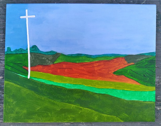 'Green Pastures VII w/Electric Post Cross' 
