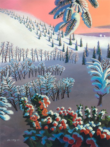 Abstract seasonal landscape acrylic by John Z. Wang jwthearchistudio.com