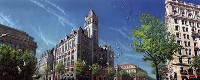 Washington DC cityscape & landmark buildings acrylic painting by John Z. Wang jwthearchistudio.com      