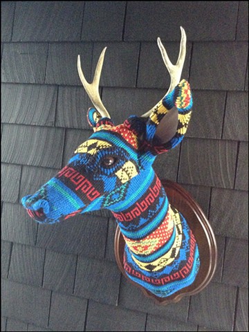 sweater faux deer stag antler taxidermy 80's primary colors tribal