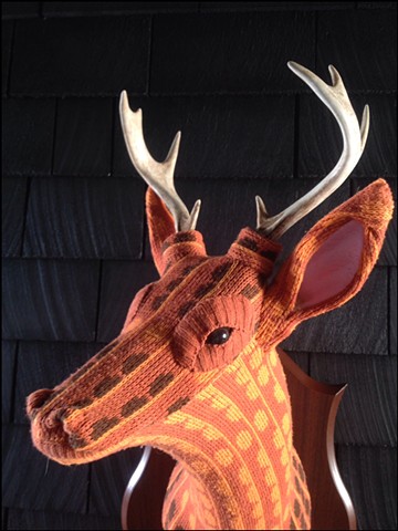 Sweater faux deer stag antler taxidermy 80's orange mod mad men