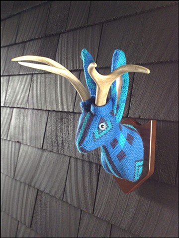 sweater faux taxidermy jackalope 80's turquoise patch  ugly nordic 