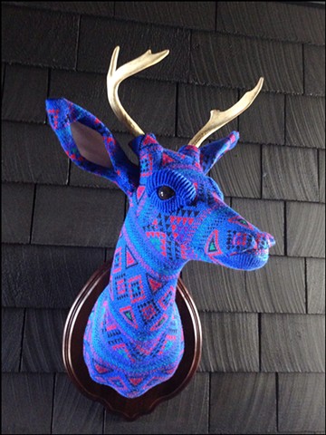 sweater faux deer stag antler taxidermy 80's blue mod geometric