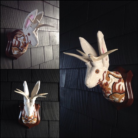 Sweaty Jackalope Faux Sweater Taxidermy 80's white embroidery victorian