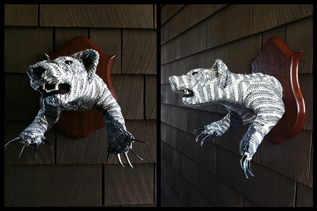 Photograph of Sweaty Badger Faux Taxidermy (Cosby Sweater) Handblown glass claws