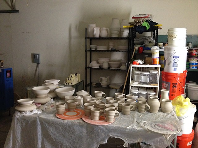 Pots ready for bisque firing