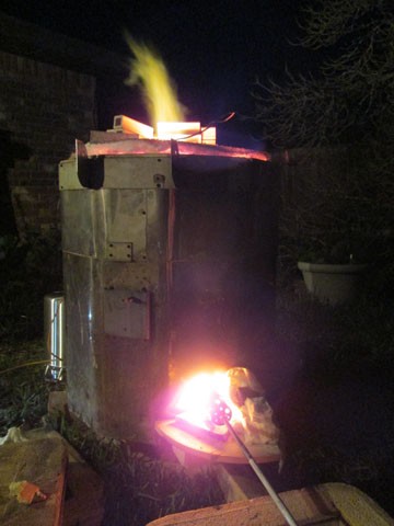 The propane gas reduction kiln firing.