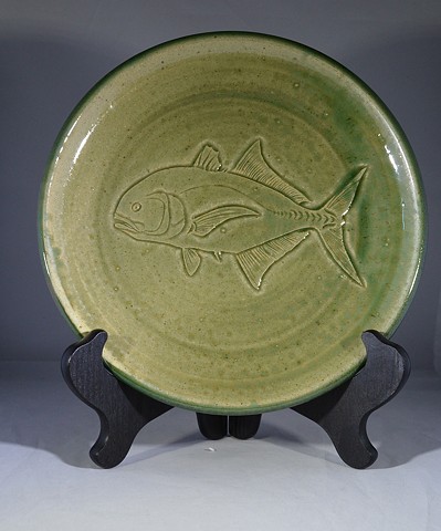 Hand Carved Jack Crevalle Fish Plate (a)