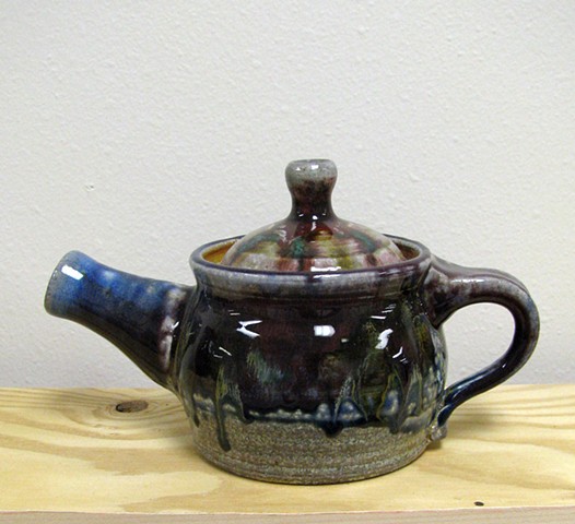 teapot soda fired copper cobalt flashing slip