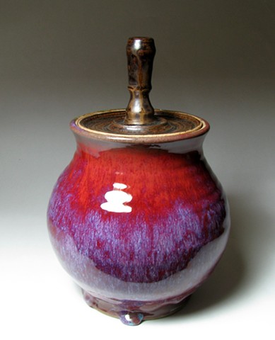 pottery copper red manganese lidded jar