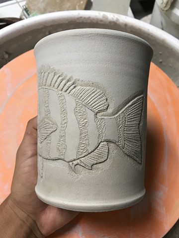 Hand Carved Sheepshead Fish Mug Pre-fired (b)