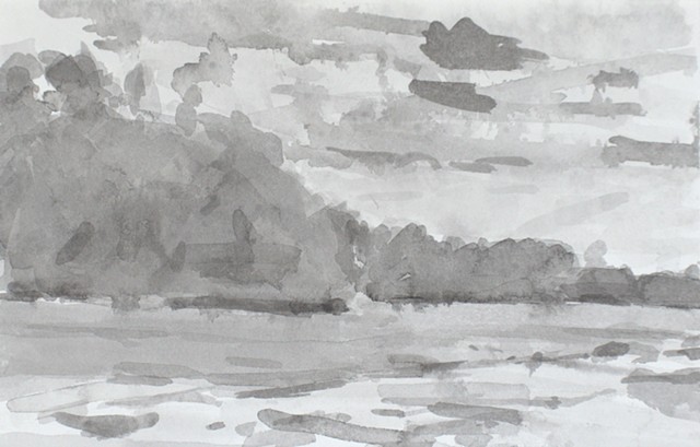 Oxford  Community Park, West, Ink wash on paper 5 6/8" X 8 7/8" 2022