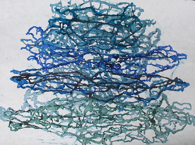 Untitled (watercolor and gouache on paper, blue and green)