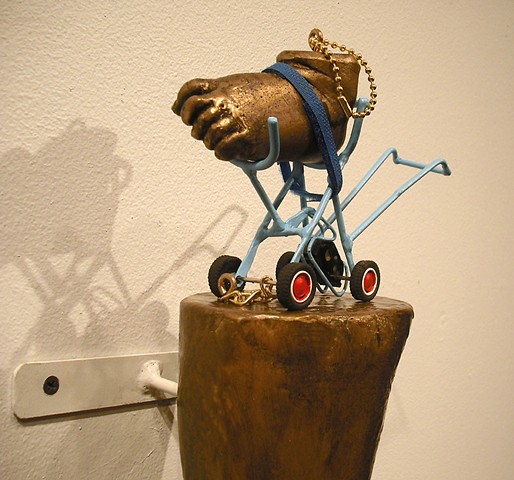 Contemporary sculpture, baby sculpture, Fatherhood and art, toy car sculpture, lucky rabbit foot