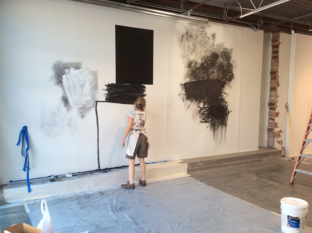 On site wall drawing in progress at Marfa Contemporary