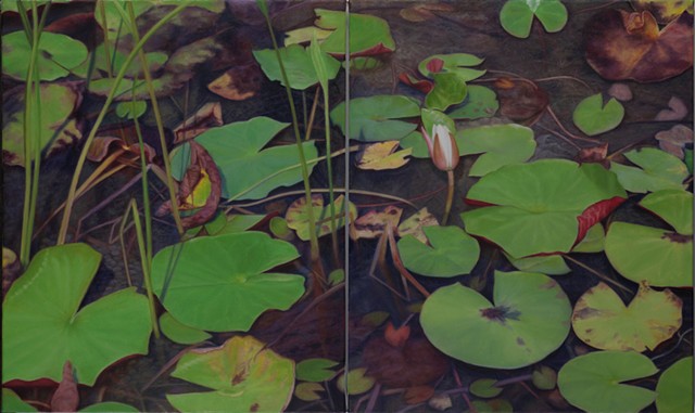 Water Lilies IV, 2012, Oil on 2 canvases, 24" x 40"