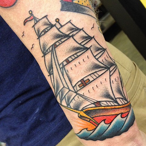 sailor jerry tattoo, clipper ship tattoo, Tad Peyton tattoo, Jinx Proof Tattoo, Washington D.C. tattoo, Absolute Art Tattoo, Richmond Va tattoo