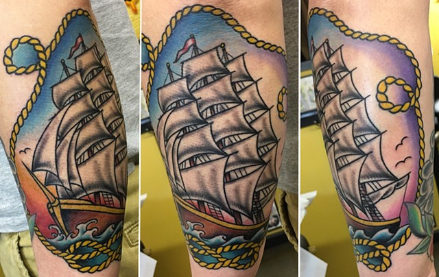clippership tattoo, clipper ship tattoo, Tad Peyton tattoo, Jinx Proof Tattoo, Washington D.C. tattoo, Absolute Art Tattoo, Richmond Va tattoo