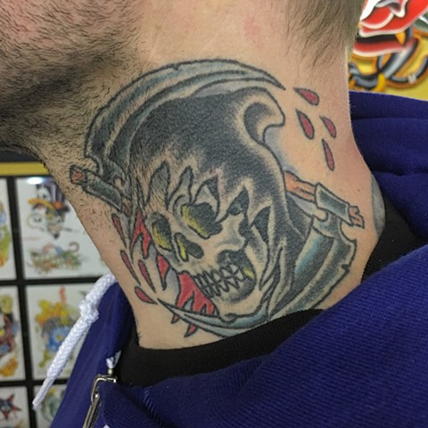 reaper tattoo, neck tattoo, Tad Peyton tattoo, Jinx Proof Tattoo, Washington D.C. tattoo, Absolute Art Tattoo, Richmond Va tattoo