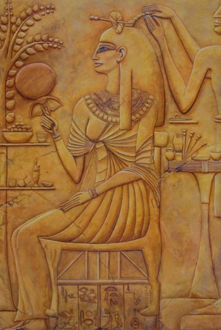 Ancient Egyptian hair salon, as envisioned by the artist 