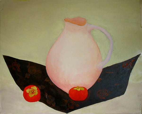 Pink Pitcher And Persimmons