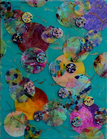 abstract acrylic mixed media painting by ann laase bailey primarily turquoise green and pastel colors
