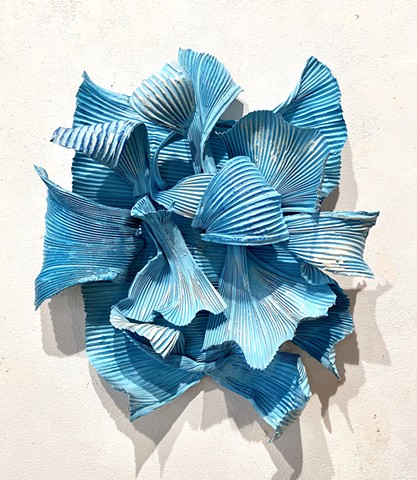 Contemporary wall sculpture blue encaustic on aluminum art for sale