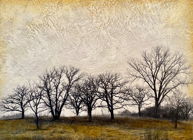 Encaustic landscape with trees texture and original for sale