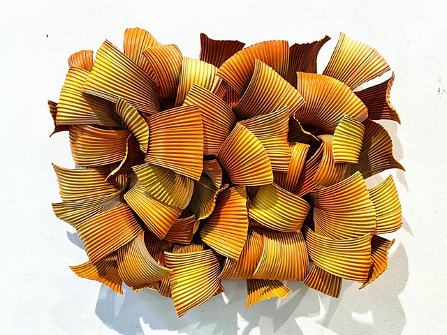 contemporary modern organic wall sculpture abstract orange and yellow