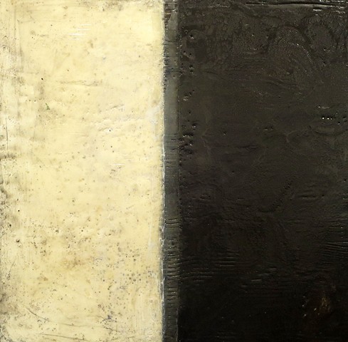 Fine art encaustic abstract contemporary painting shellac black cream