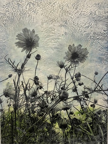 For sale! original painting Encaustic and photo collage flowers