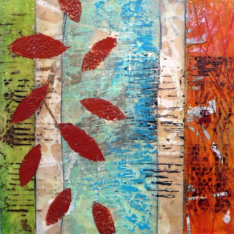 Abtract fine art Encaustic and screen printing on wood panel for sale