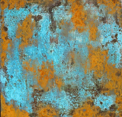 Fine art encaustic abstract contemporary painting rust and patina