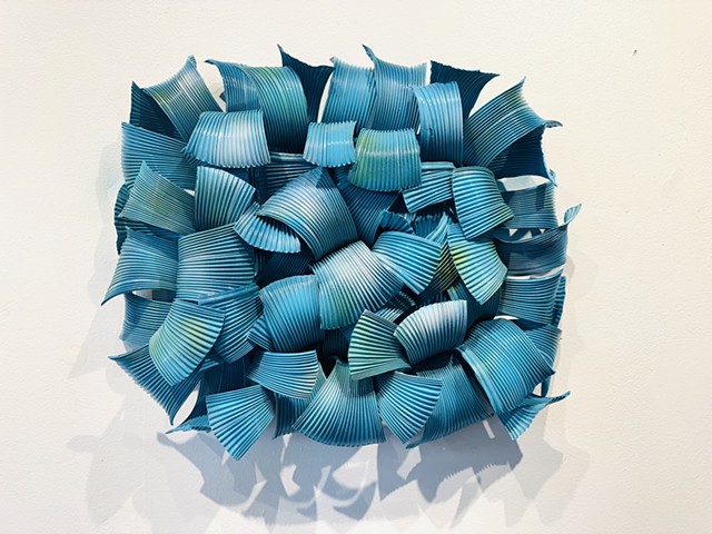 Blues teals and green sculpture modern contemporary wall sculpture with aluminum metal