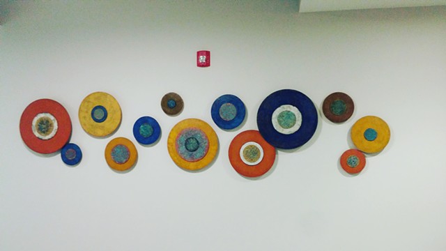 Abstract art paintings sculptural disks circles 