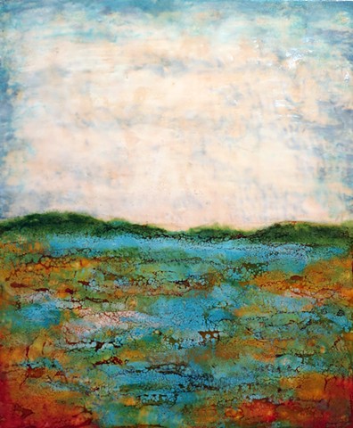 Encaustic landscape contemporary modern original painting summer color 