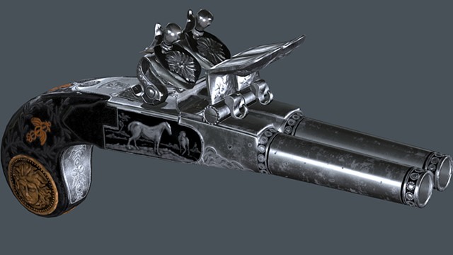 Double Barreled Flintlock Pistol