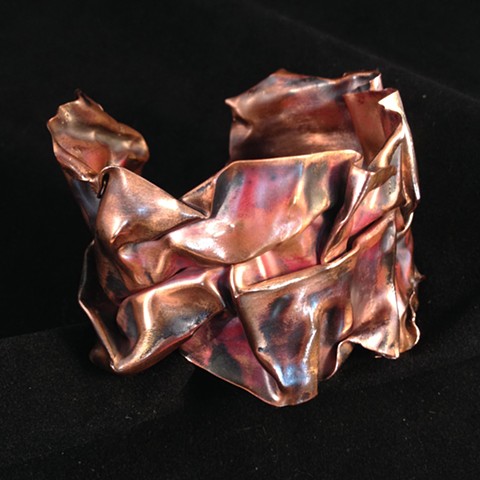 copper fold form, heat patinated