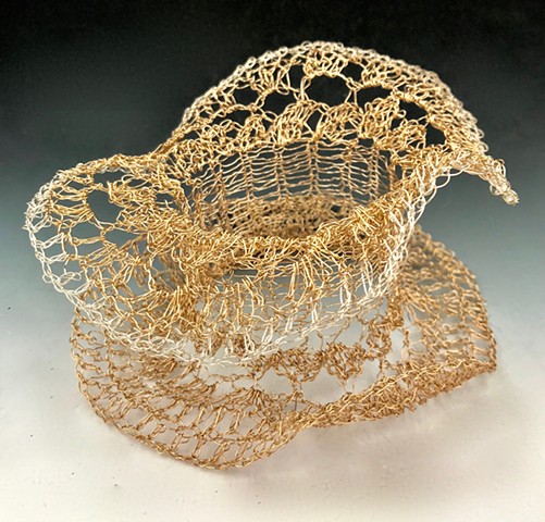 cuff, sterling silver, gold filled, wire, crocheted, woven