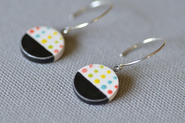 Dipped Earrings, Black and Dots