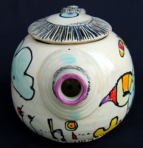 clay, ceramics, teapot, wheel thrown, creatures, hand made, hand carved, hand drawn